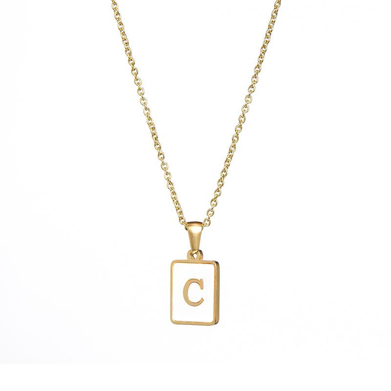 Mother of Pearl Square Initial Pendant Necklace