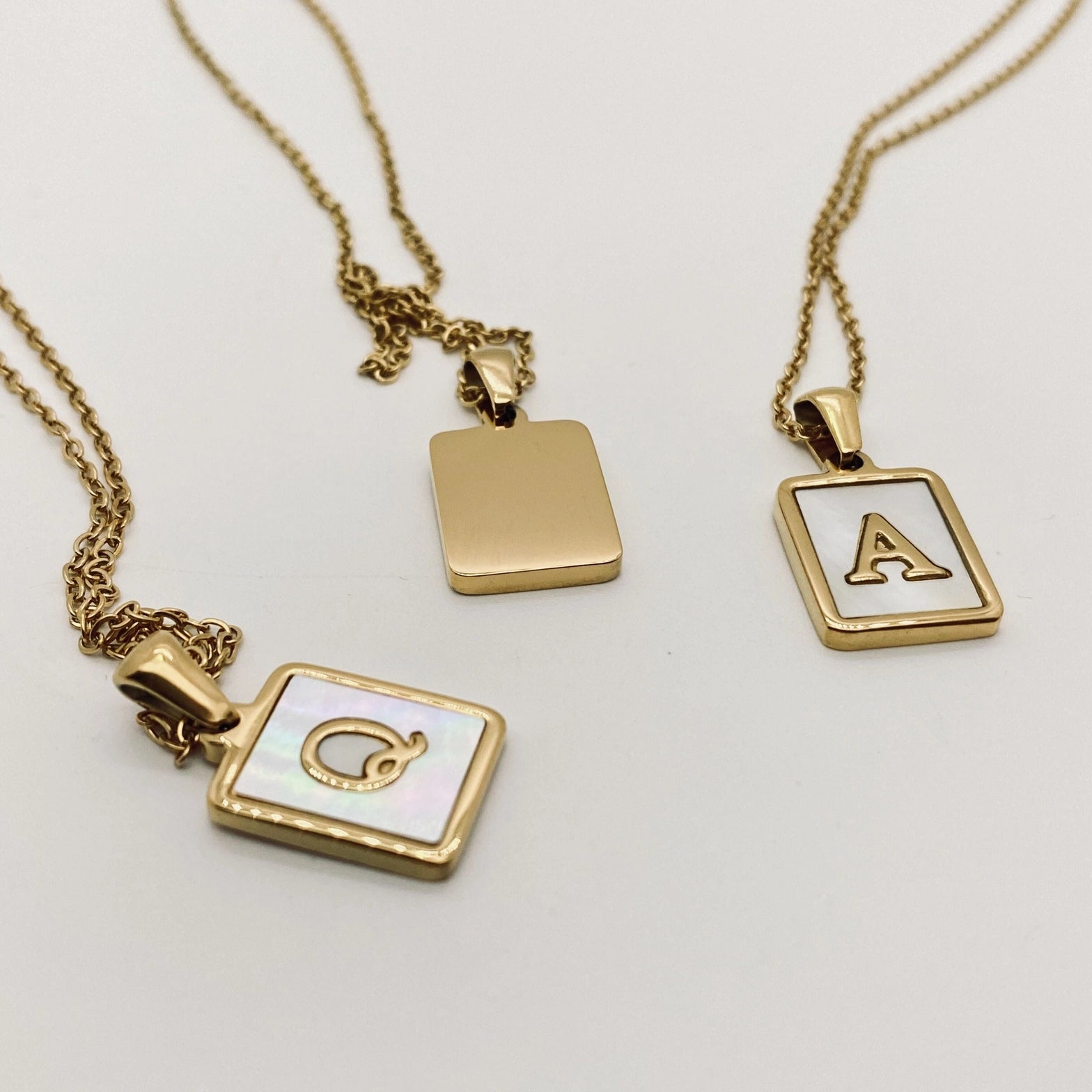Mother of Pearl Square Initial Pendant Necklace