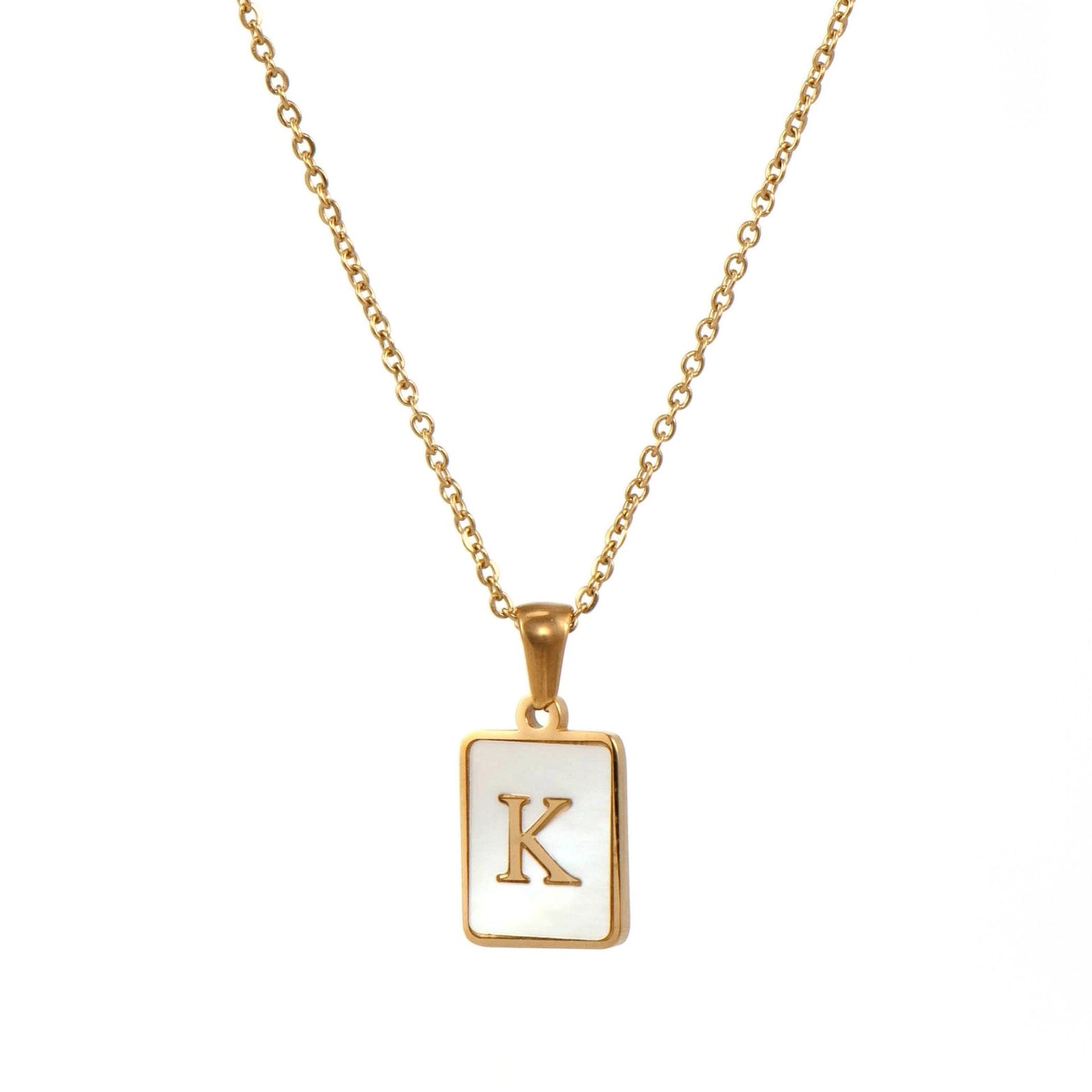 Mother of Pearl Square Initial Pendant Necklace