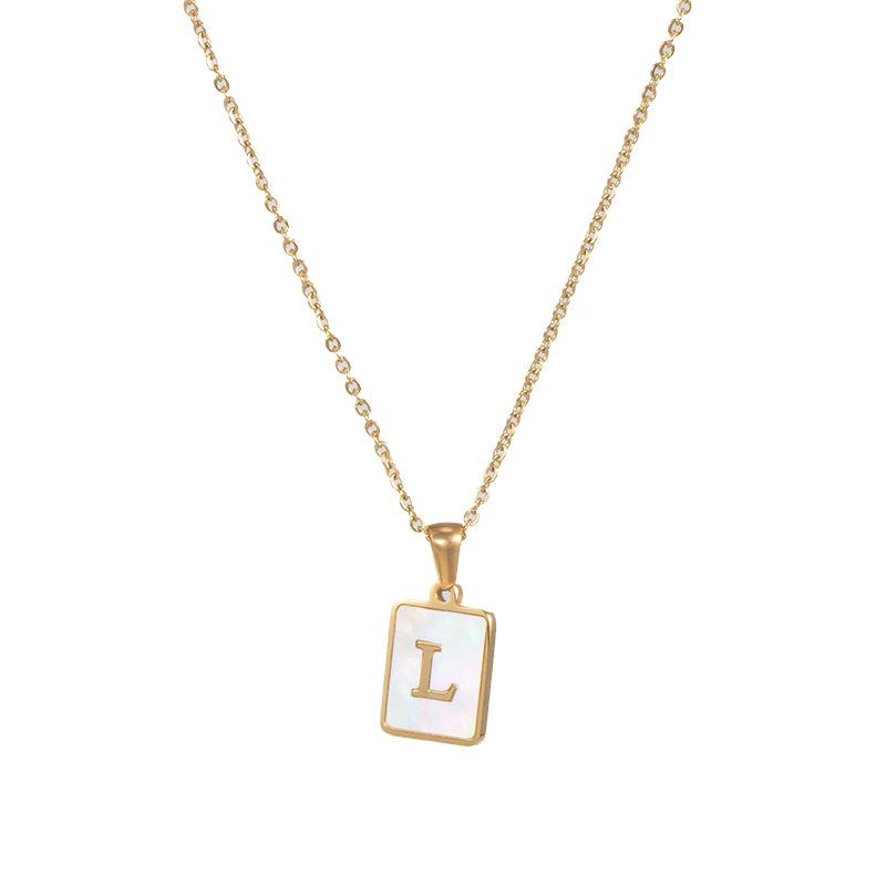 Mother of Pearl Square Initial Pendant Necklace