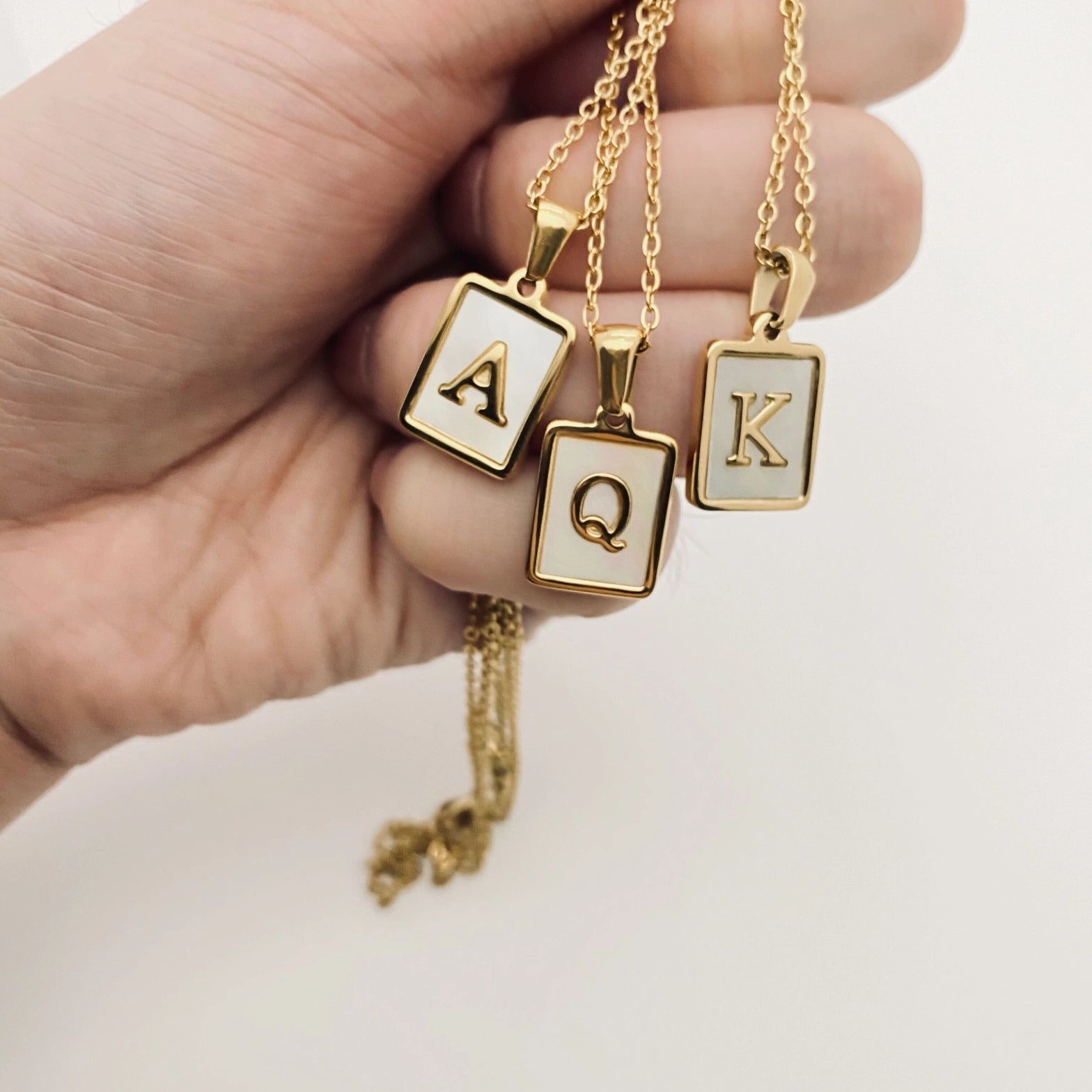 Mother of Pearl Square Initial Pendant Necklace