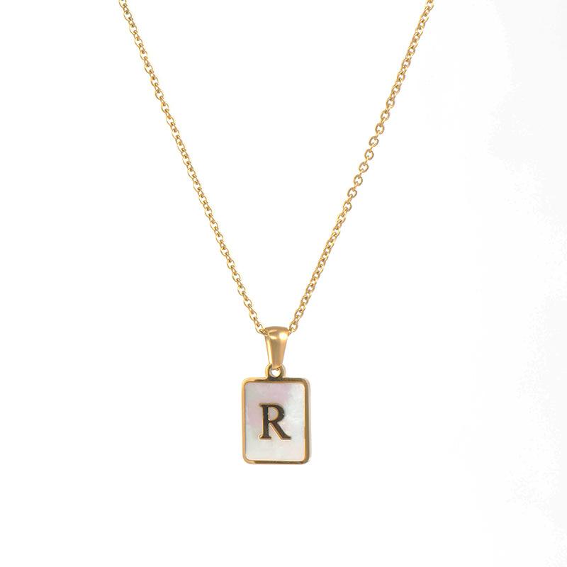 Mother of Pearl Square Initial Pendant Necklace