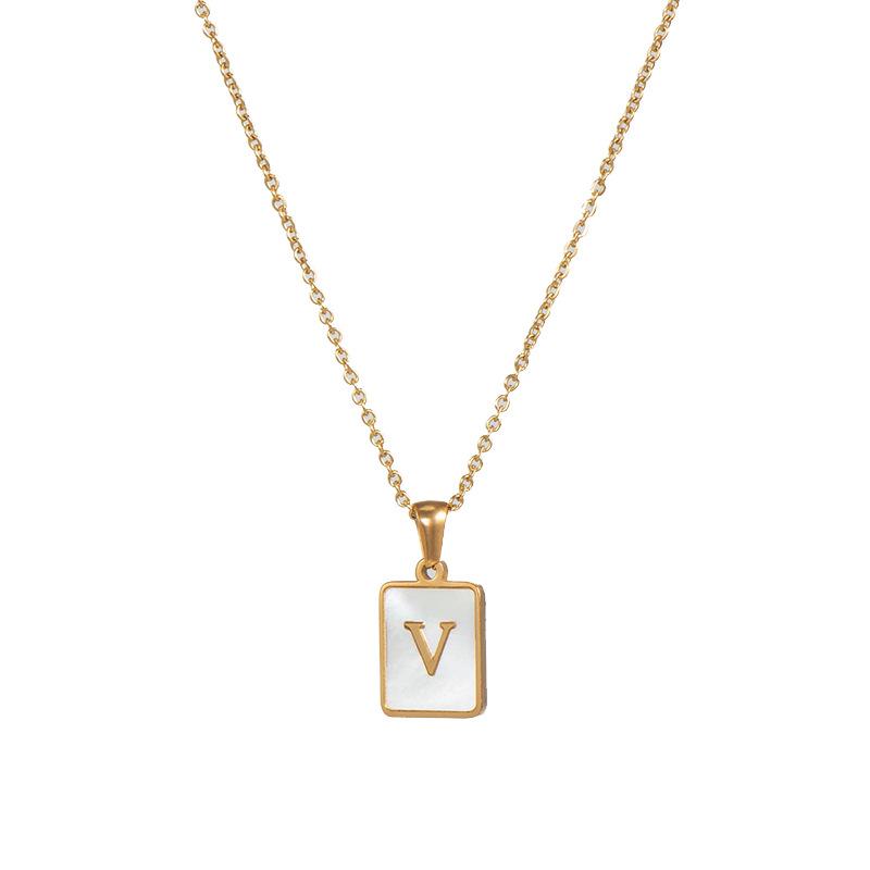 Mother of Pearl Square Initial Pendant Necklace