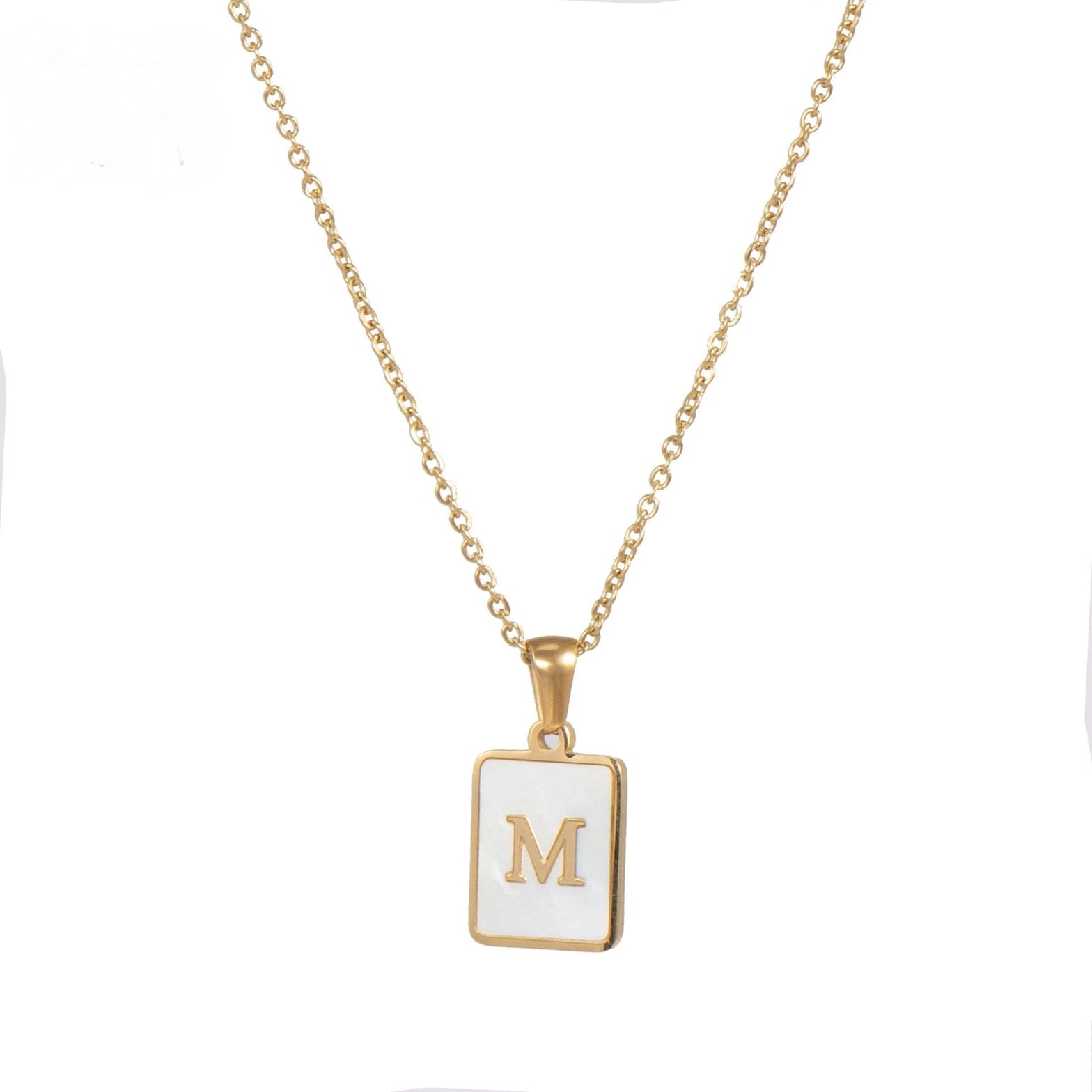 Mother of Pearl Square Initial Pendant Necklace