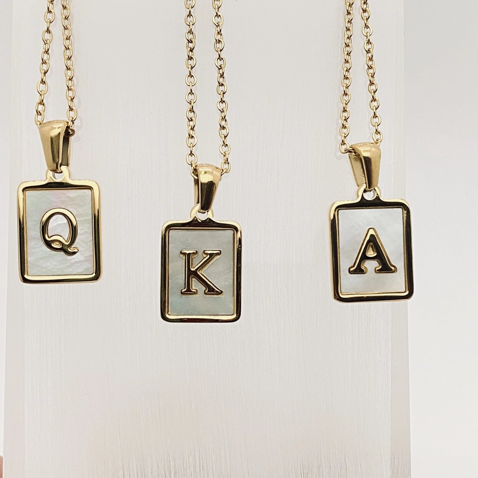 Mother of Pearl Square Initial Pendant Necklace