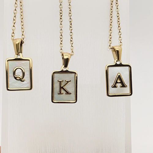 Mother of Pearl Square Initial Pendant Necklace