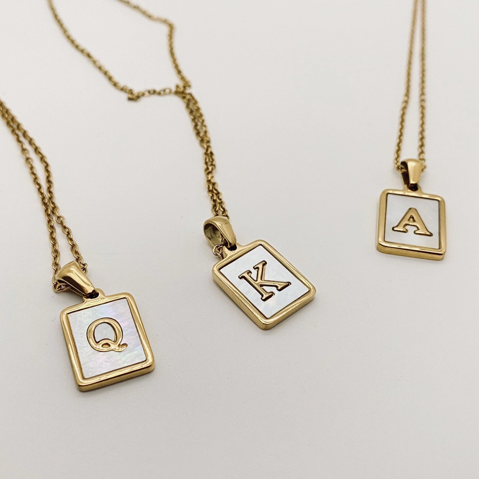 Mother of Pearl Square Initial Pendant Necklace