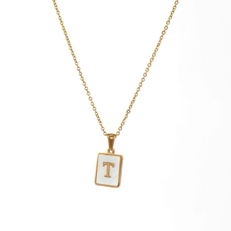 Mother of Pearl Square Initial Pendant Necklace