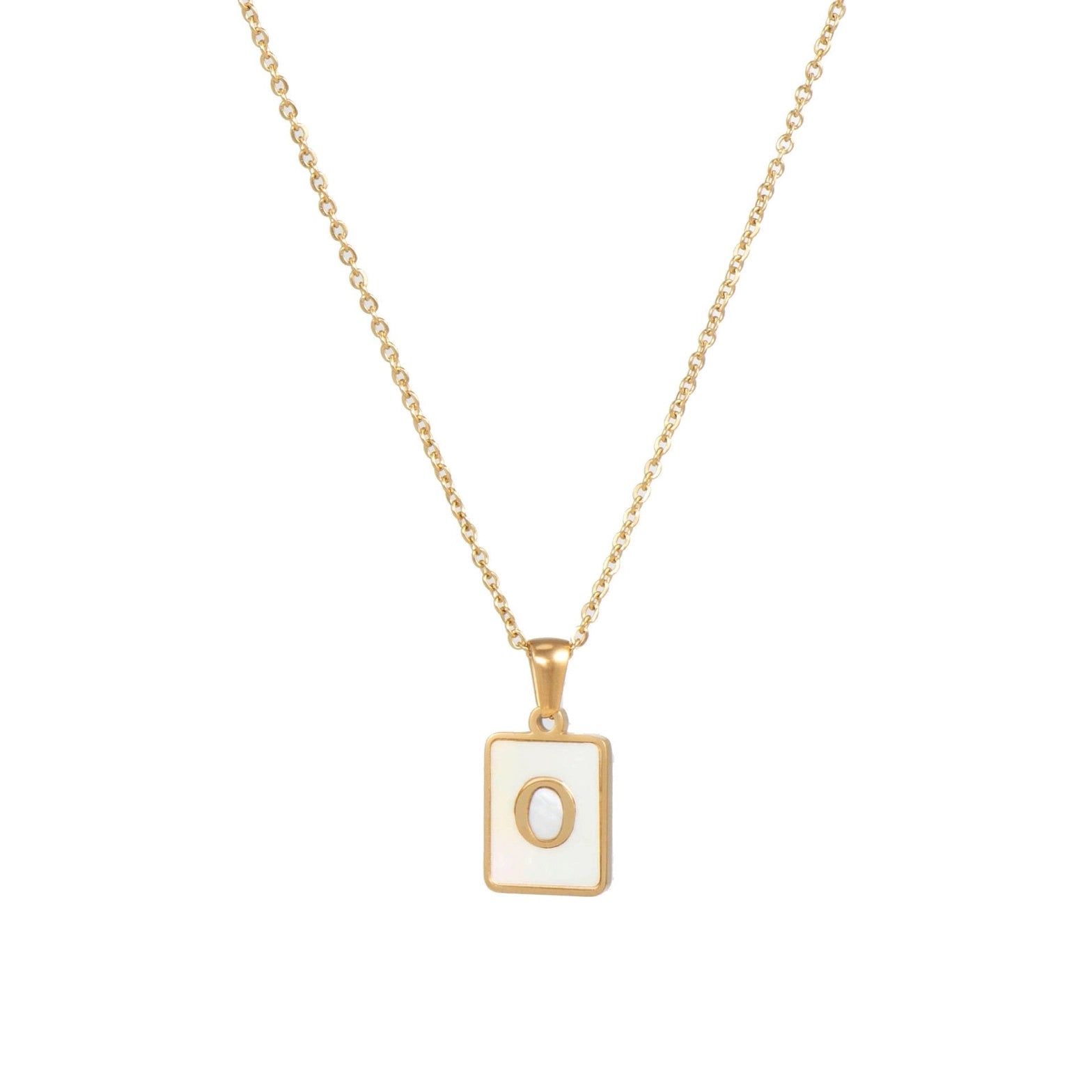 Mother of Pearl Square Initial Pendant Necklace