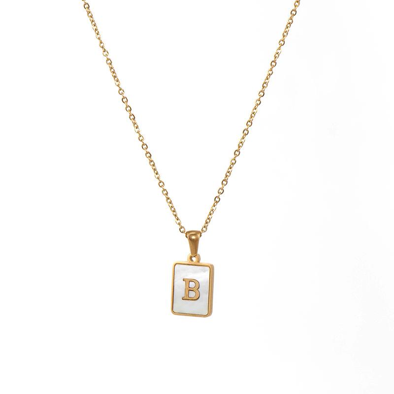 Mother of Pearl Square Initial Pendant Necklace