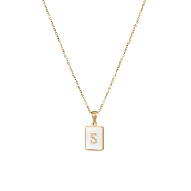 Mother of Pearl Square Initial Pendant Necklace