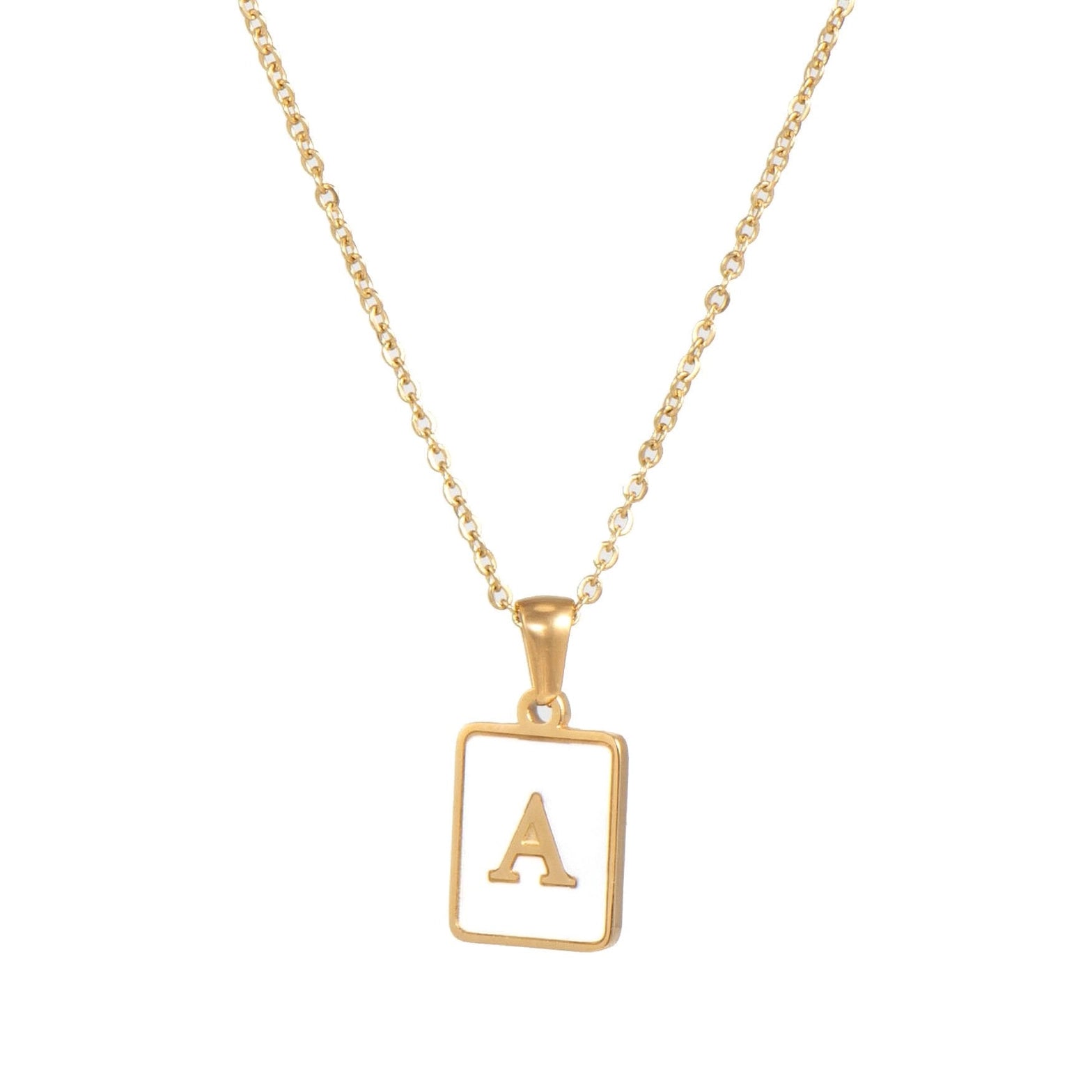 Mother of Pearl Square Initial Pendant Necklace