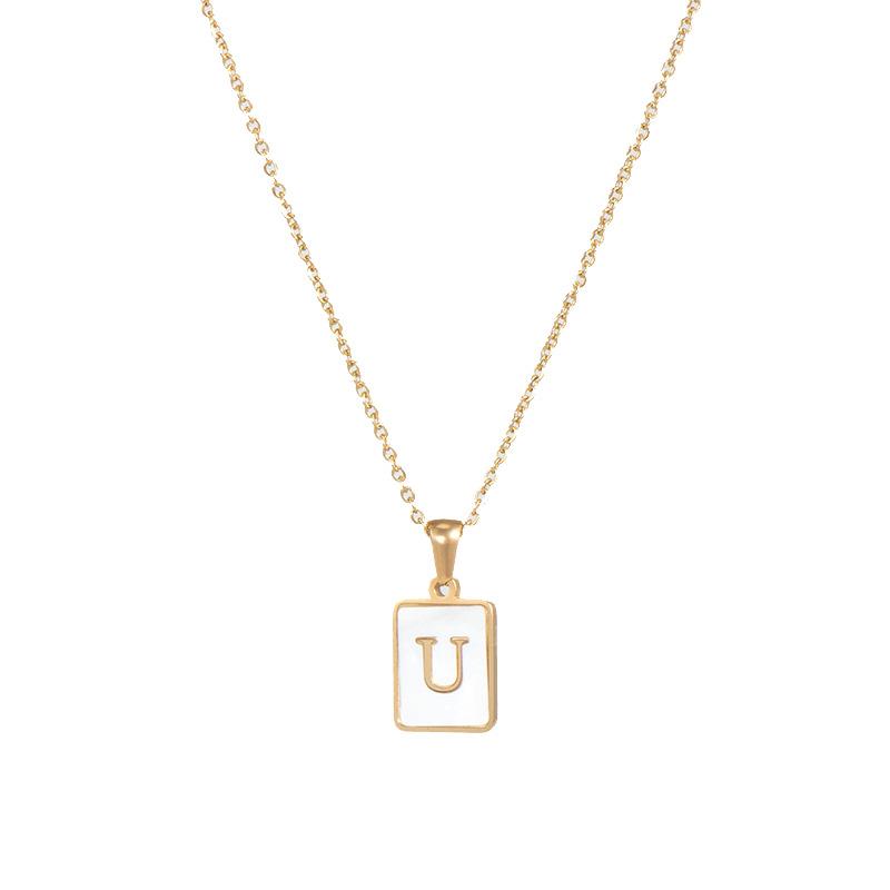 Mother of Pearl Square Initial Pendant Necklace