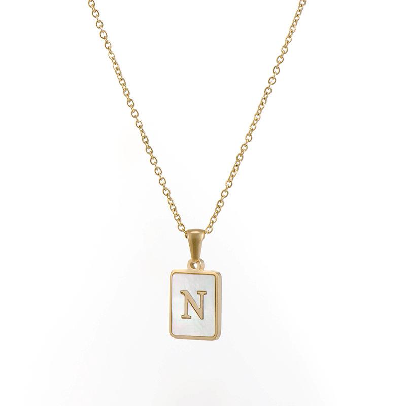 Mother of Pearl Square Initial Pendant Necklace
