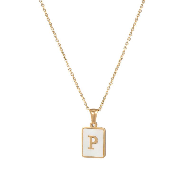 Mother of Pearl Square Initial Pendant Necklace
