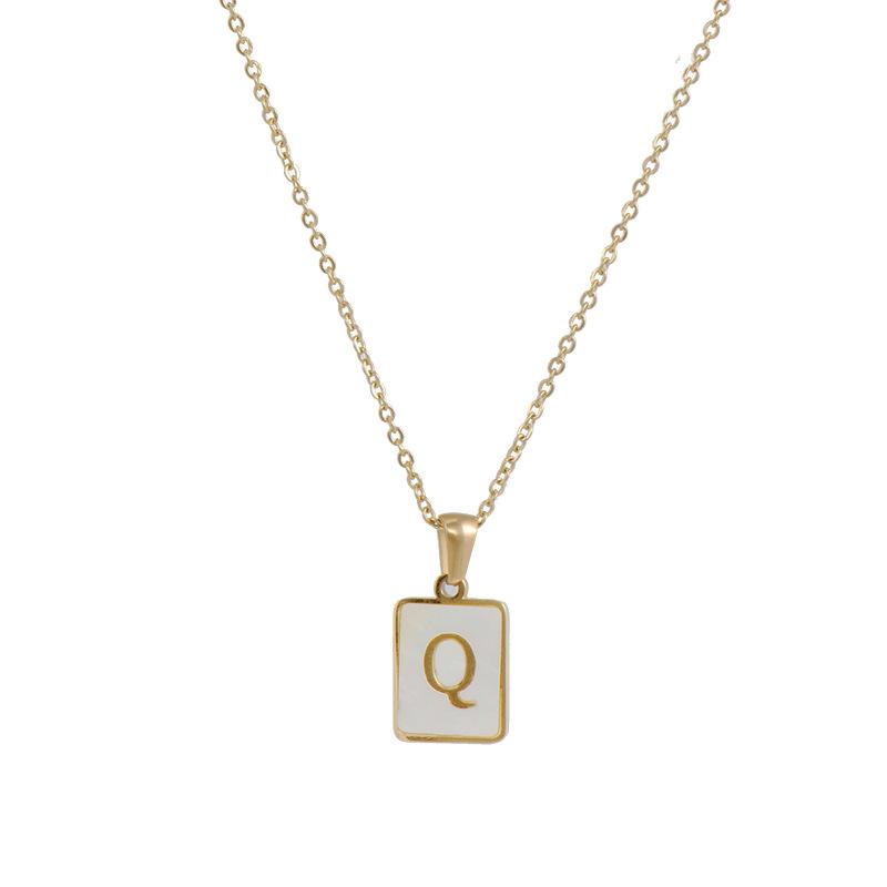 Mother of Pearl Square Initial Pendant Necklace