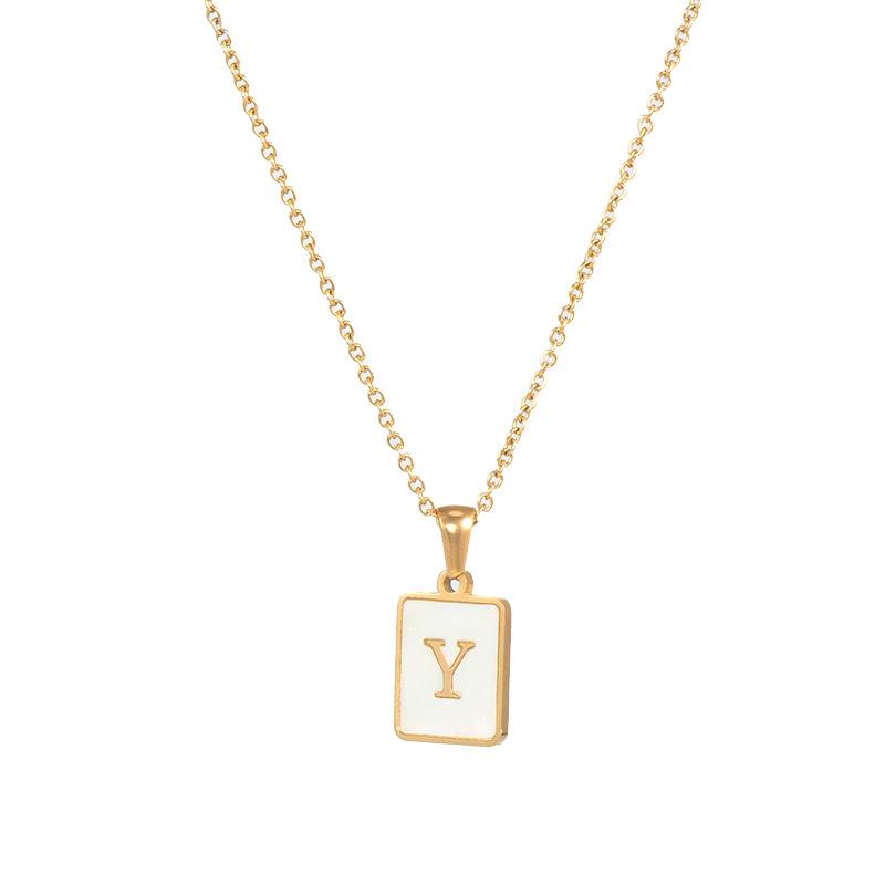 Mother of Pearl Square Initial Pendant Necklace